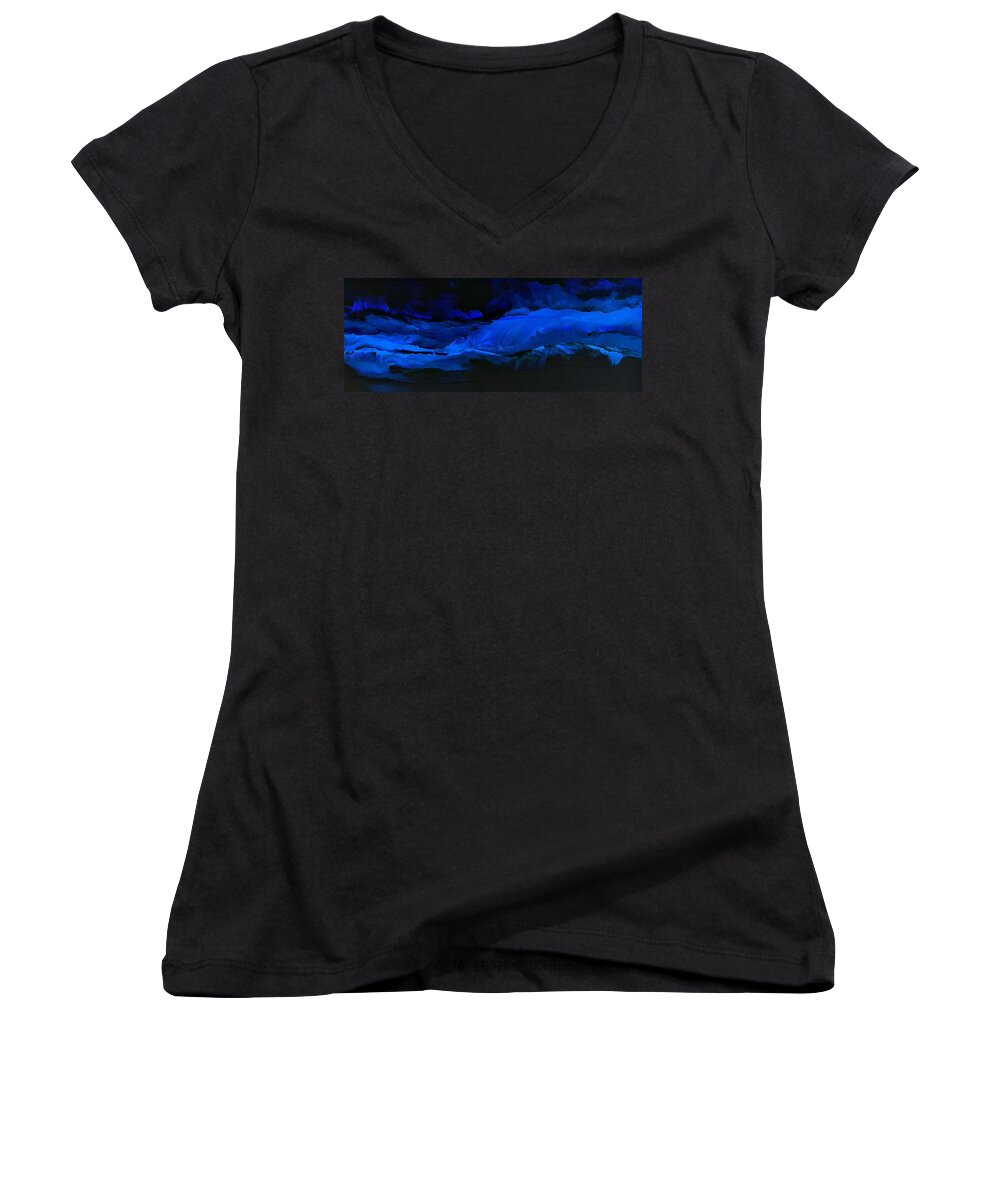 Night Women's V-Neck featuring the painting Late Night High Tide by Linda Bailey