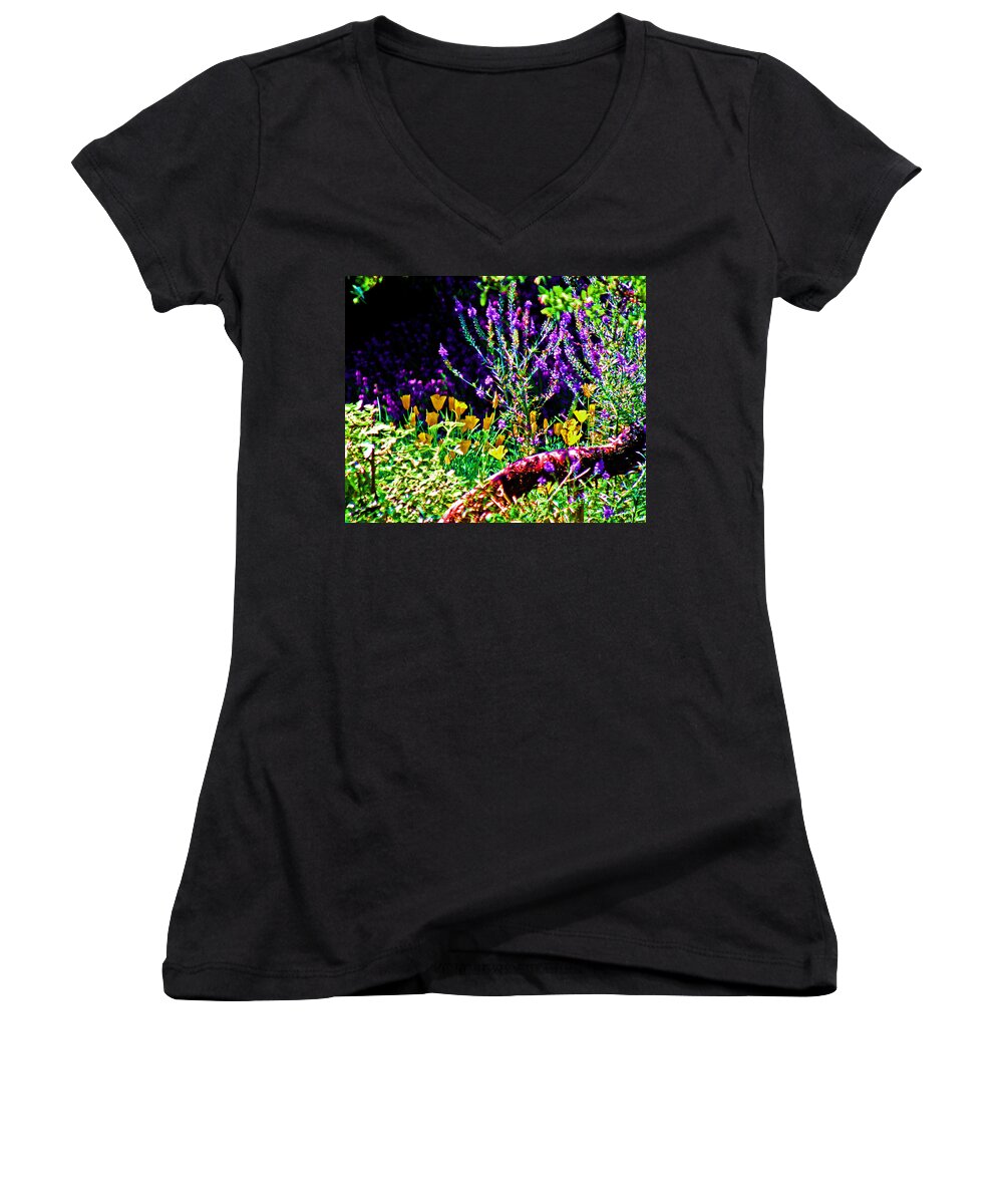 Lavender And Gold Women's V-Neck featuring the digital art Lavender and Gold by Joseph Coulombe