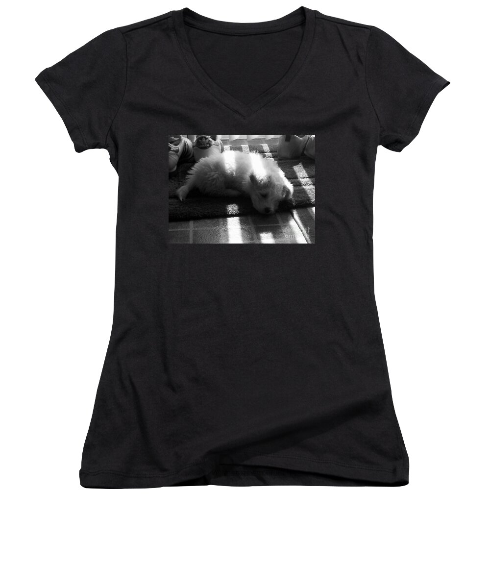 Puppy Women's V-Neck featuring the photograph Lazy Days by Michael Krek