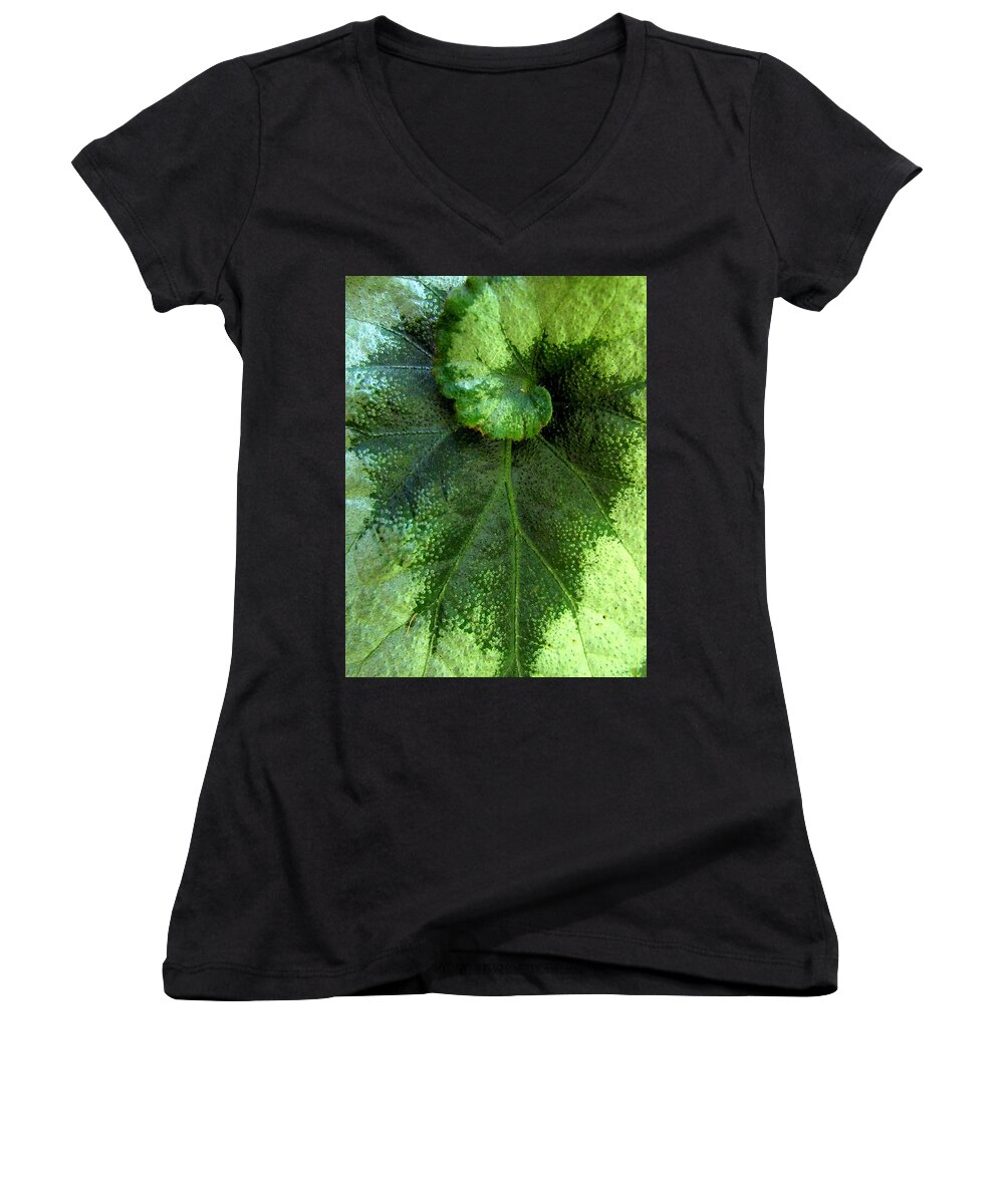 Leaf Women's V-Neck featuring the photograph Leafy Greens by Lori Lafargue