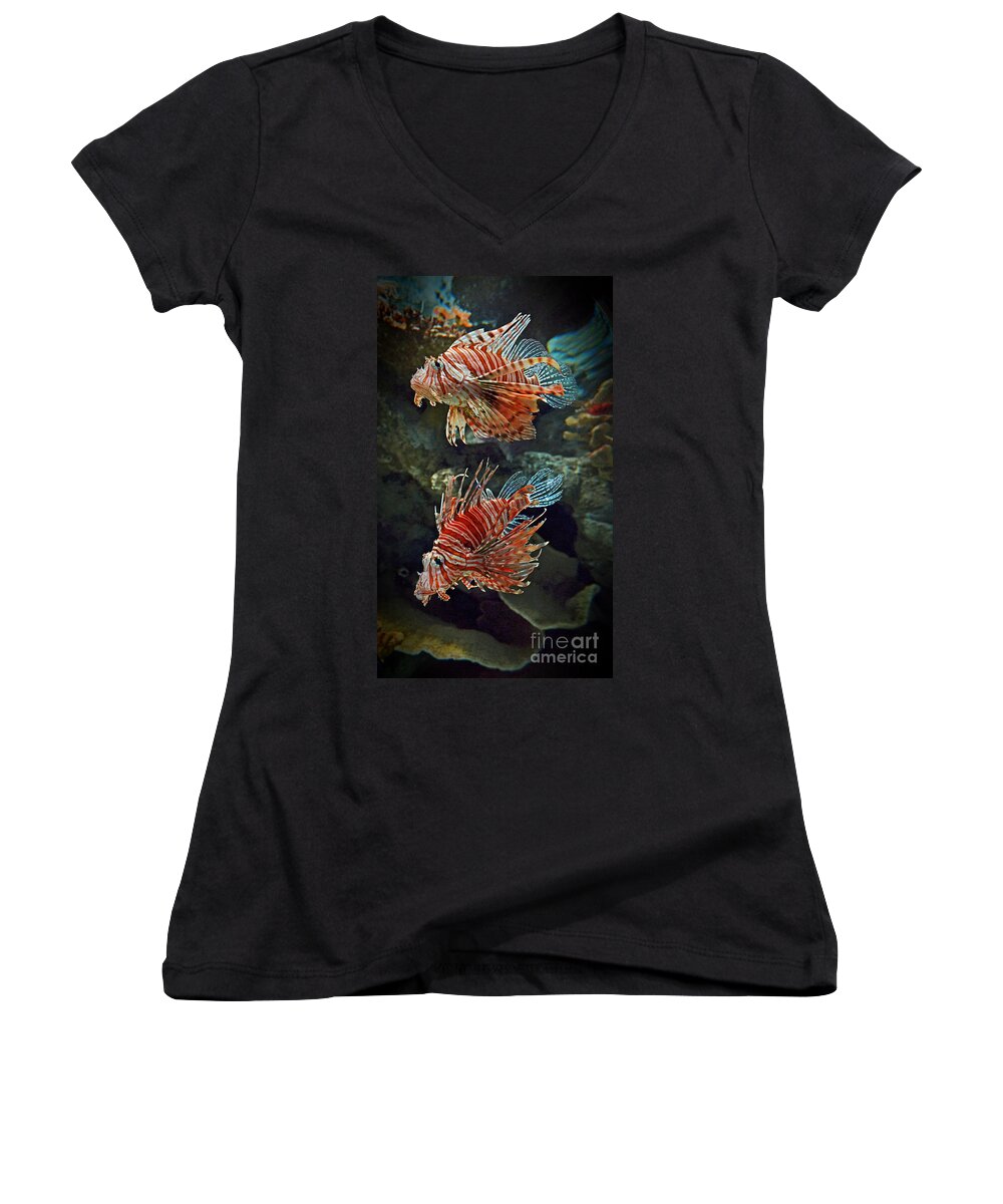 Lionfish Women's V-Neck featuring the photograph Lionfish II by Jim Fitzpatrick