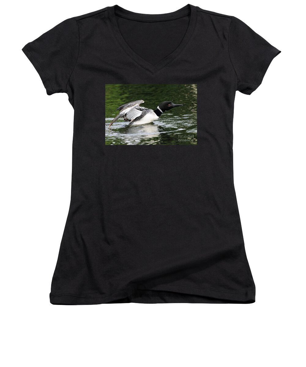 Photography Women's V-Neck featuring the photograph Loonar Landing by Larry Ricker