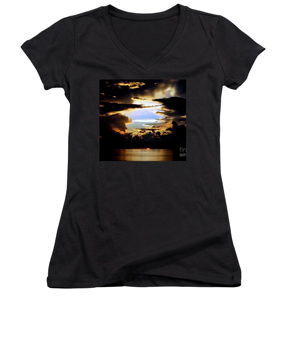 Louisiana Women's V-Neck featuring the photograph Louisiana Sunset Blue In The Gulf Of Mexico by Michael Hoard