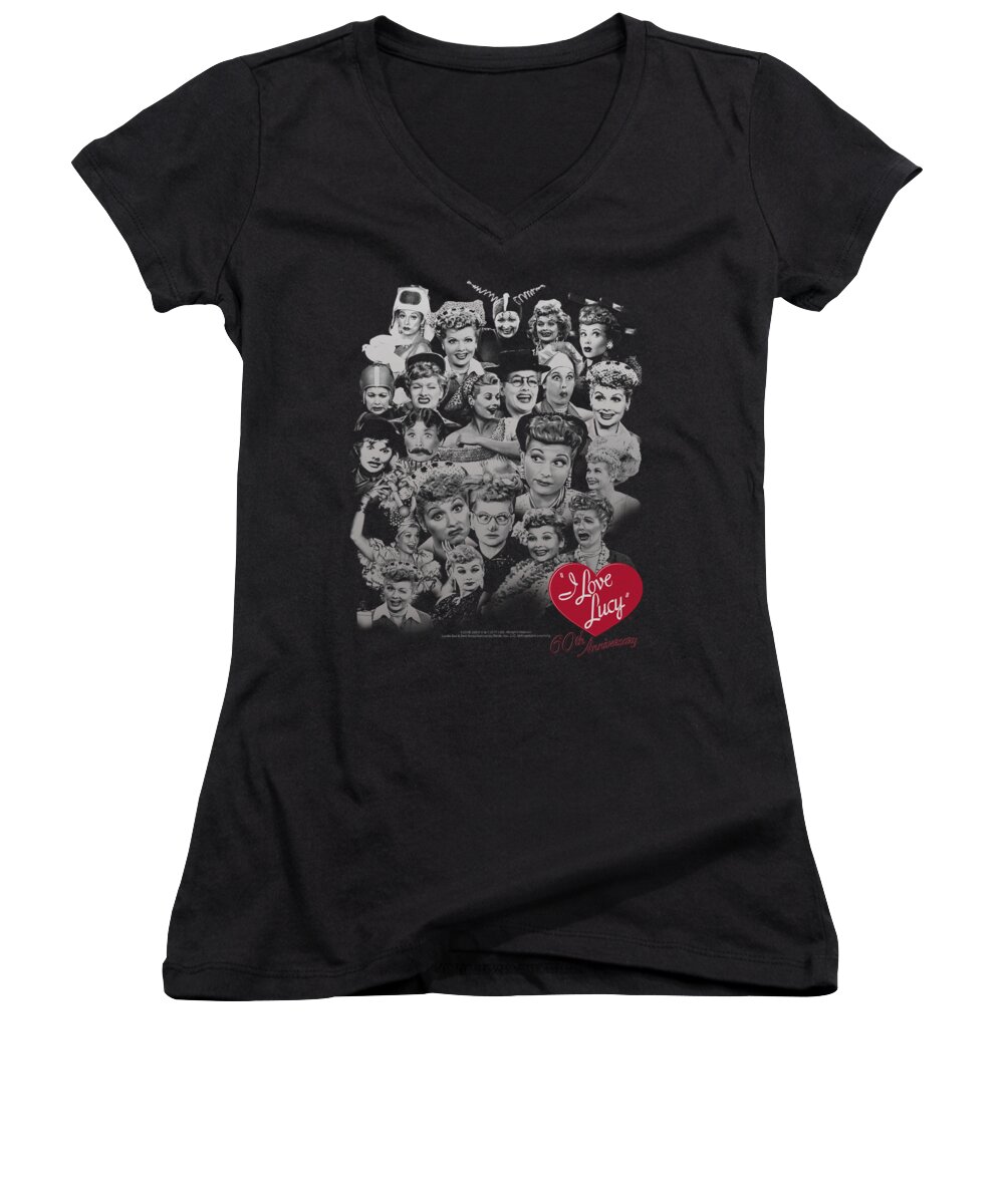 I Love Lucy Women's V-Neck featuring the digital art Lucy - 60 Years Of Fun by Brand A