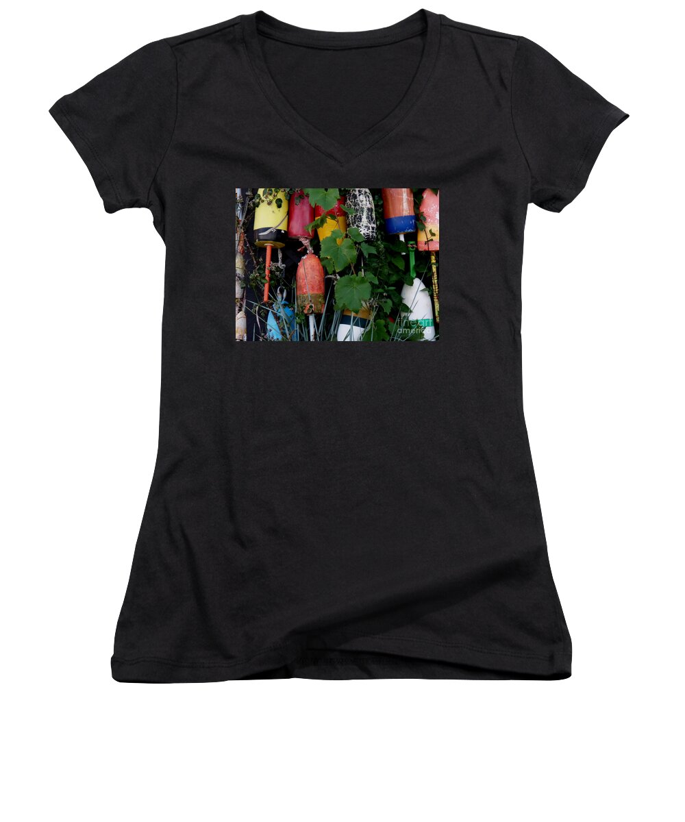 Lobster Buoys Women's V-Neck featuring the photograph Maine Retirees by HEVi FineArt