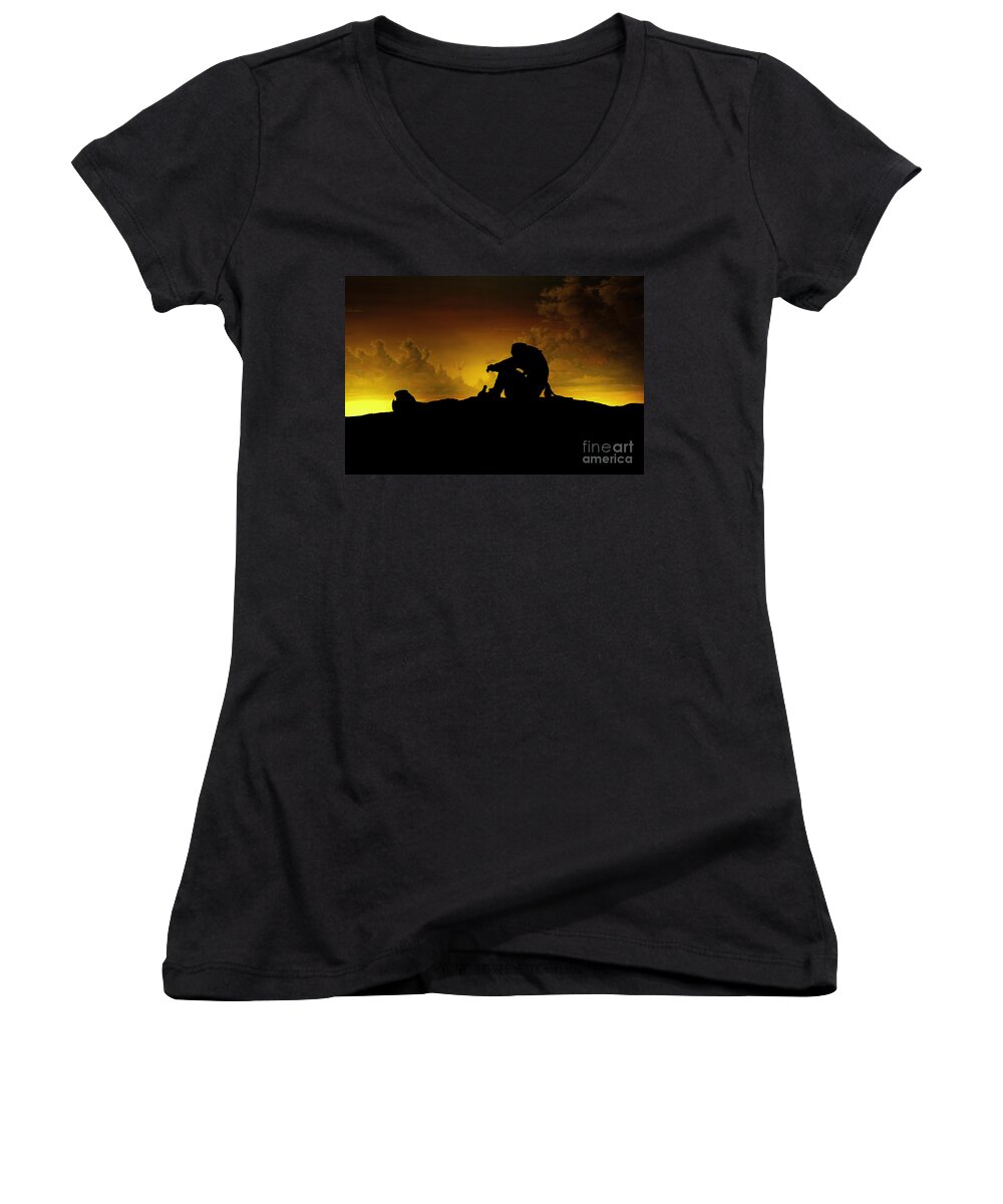 Pirate Women's V-Neck featuring the photograph Marooned Pirate by Phil Cardamone