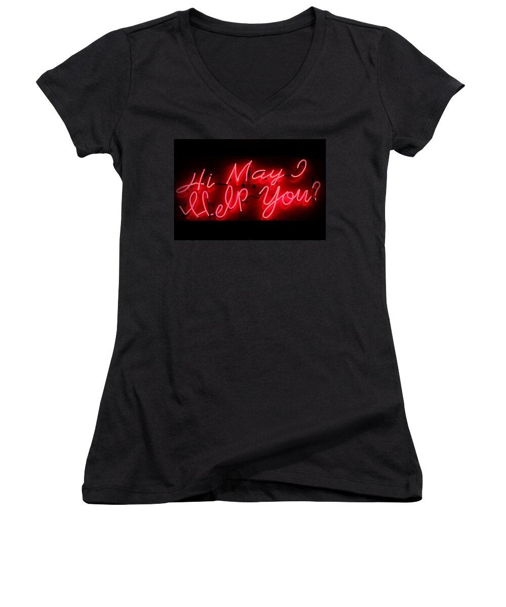 Neon Women's V-Neck featuring the photograph May I Help You by Lynn Sprowl
