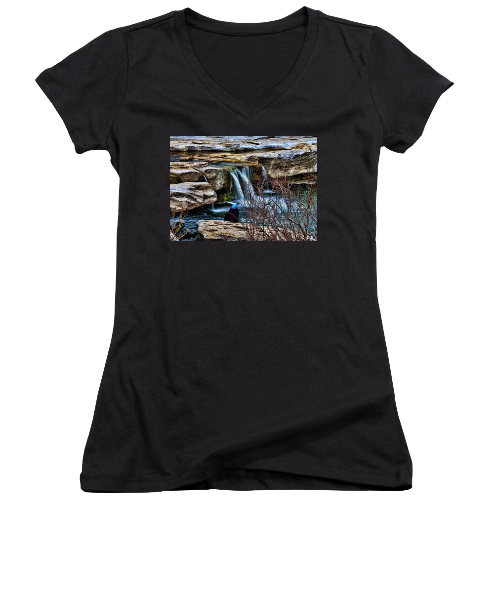 Mckinney Falls State Park Women's V-Neck featuring the photograph Meditation by Judy Vincent