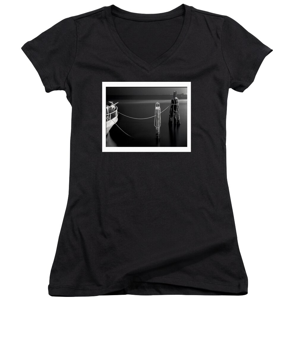 Black And White Women's V-Neck featuring the photograph Midnight Calm by Eric Benjamin