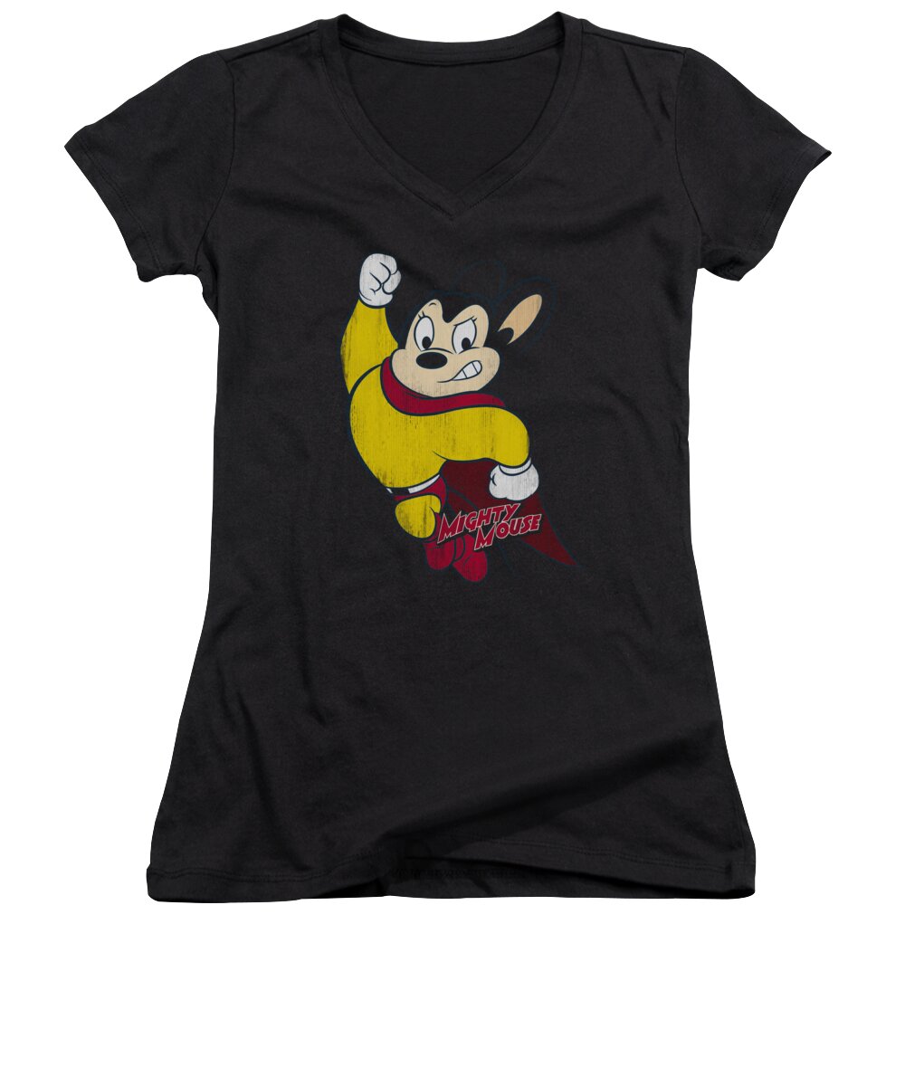 Mighty Mouse Women's V-Neck featuring the digital art Mighty Mouse - Classic Hero by Brand A