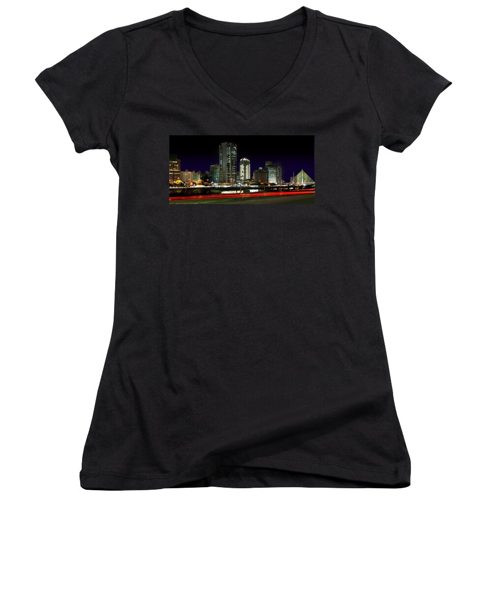 Sao Paulo Women's V-Neck featuring the photograph Modern Sao Paulo Skyline near Brooklin District and Stayed Bridge by Carlos Alkmin