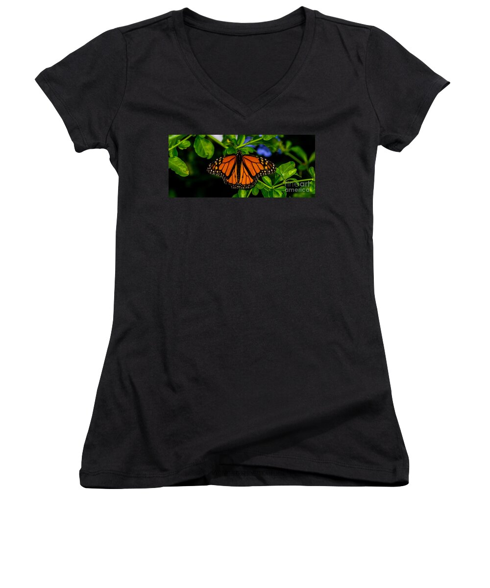 Monarch Women's V-Neck featuring the photograph Monarch Butterfly by Angela DeFrias
