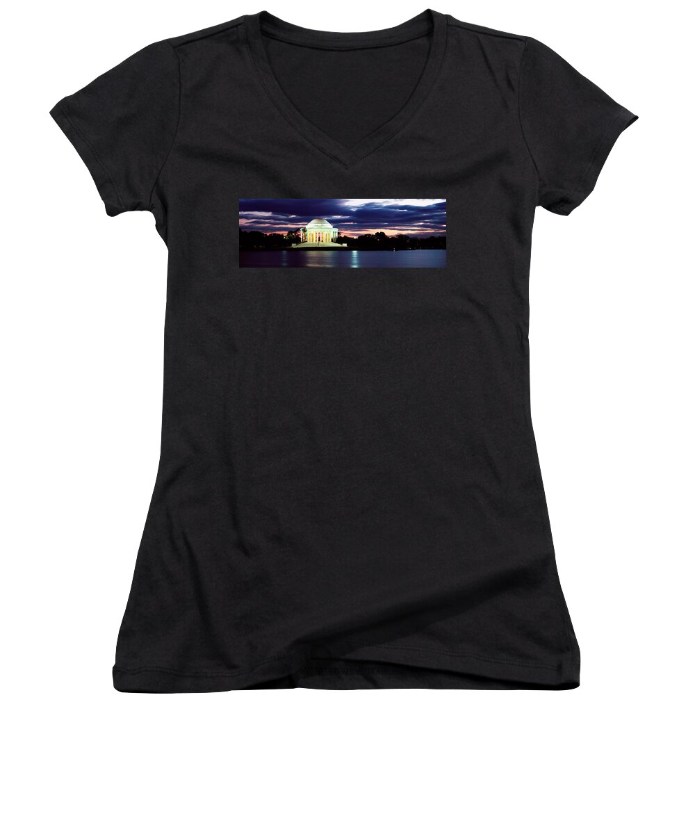Photography Women's V-Neck featuring the photograph Monument Lit Up At Dusk, Jefferson by Panoramic Images