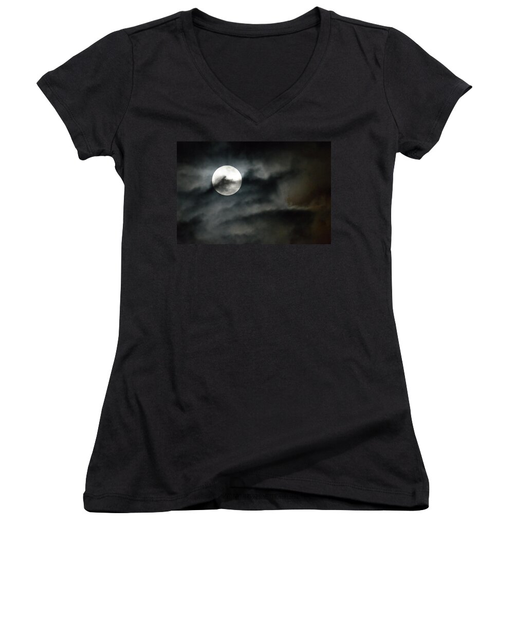 Moon Women's V-Neck featuring the photograph Moonlit dreams by Fotosas Photography