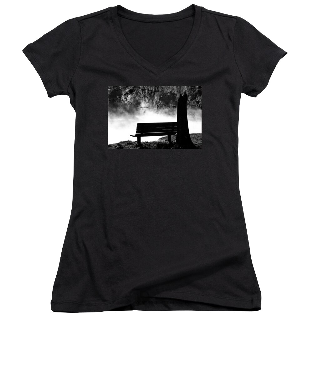 Alexander Springs Women's V-Neck featuring the photograph Morning Mist at the Spring by Stefan Mazzola