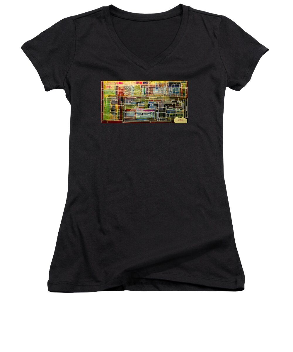 Art Women's V-Neck featuring the painting Mother Board by Jack Diamond