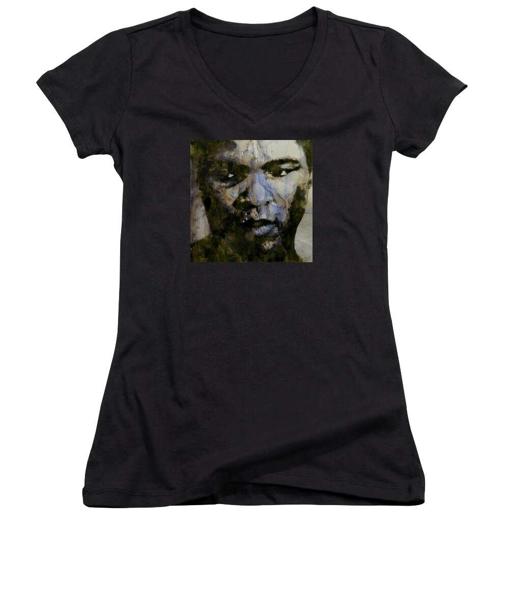 Muhammad Ali Women's V-Neck featuring the painting Muhammad Ali A Change Is Gonna Come by Paul Lovering