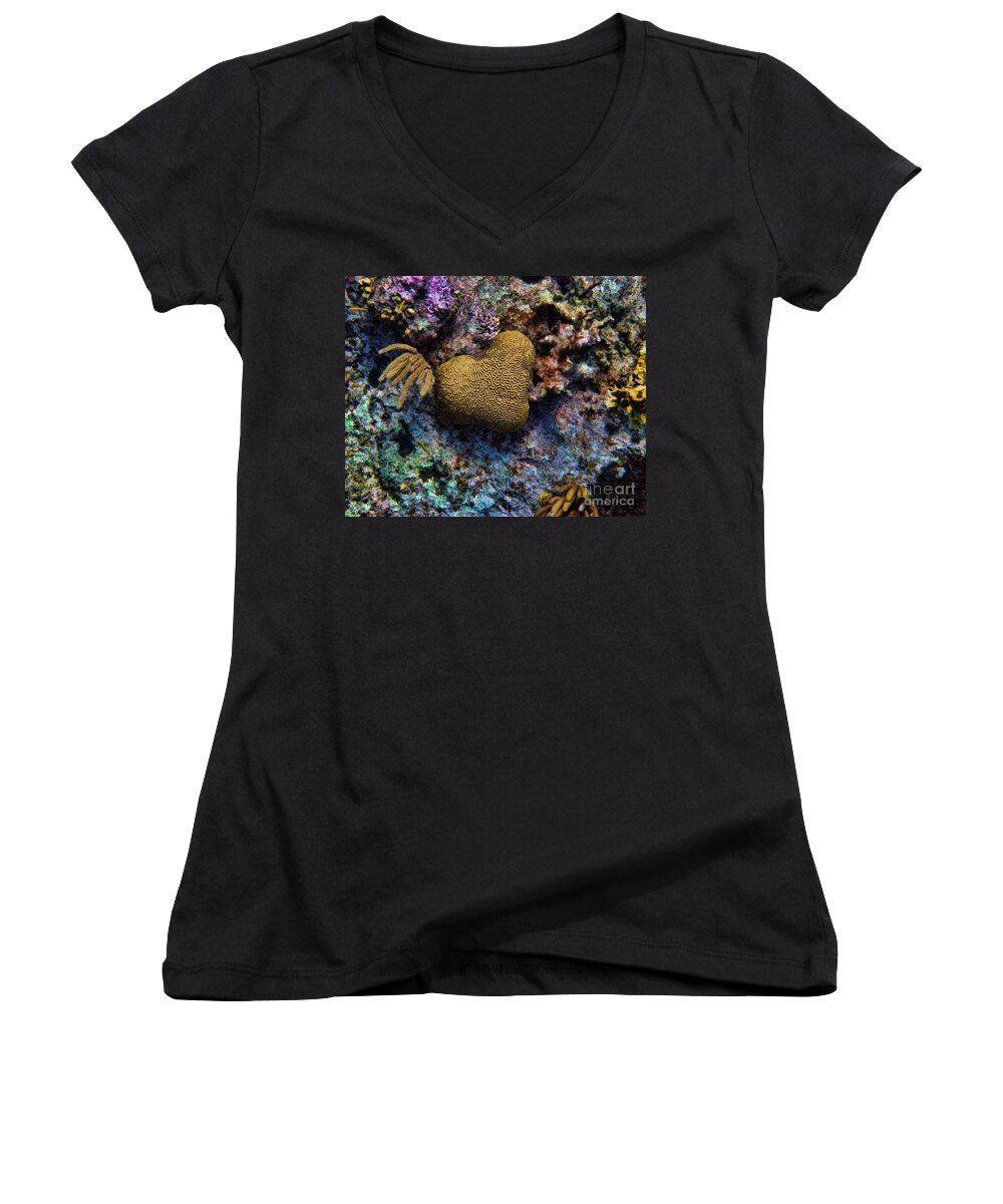 Coral Women's V-Neck featuring the photograph Natural Heart by Peggy Hughes