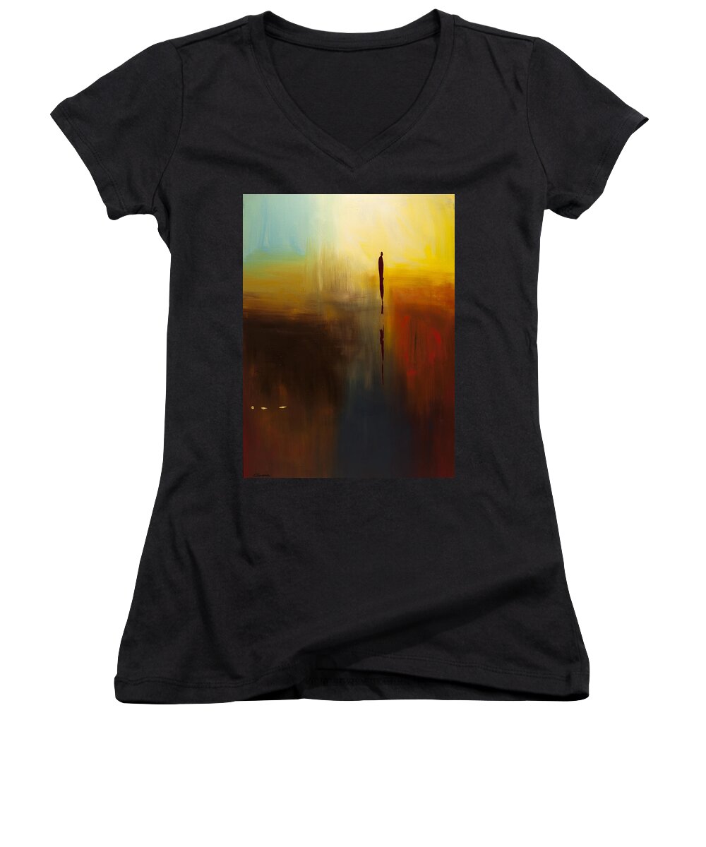 Abstract Art Women's V-Neck featuring the painting Nature by Carmen Guedez