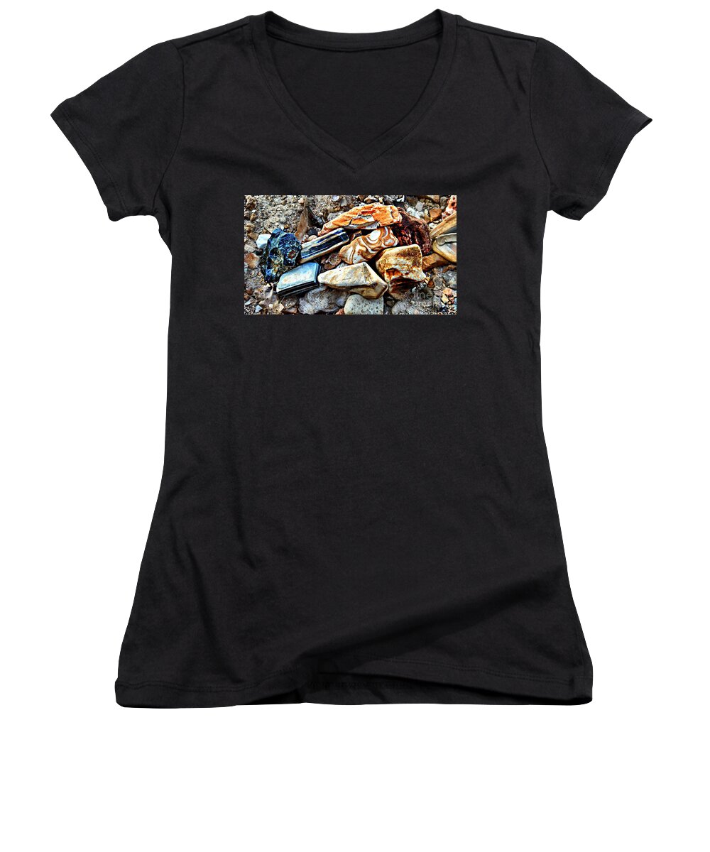 Macro Rocks Women's V-Neck featuring the photograph Nature rocks by Peggy Franz