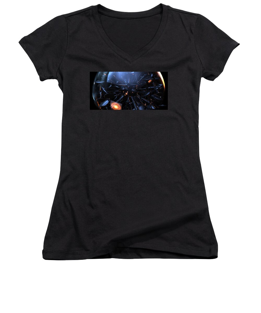 Dark Women's V-Neck featuring the digital art Nemesis Cell by William Ladson