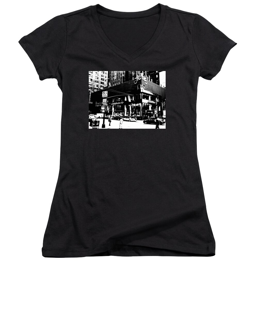 Midtown Women's V-Neck featuring the photograph New York City 7th Avenue by Cleaster Cotton