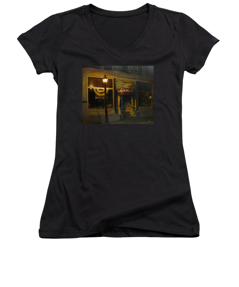 Realistic Women's V-Neck featuring the painting Night Time by William Brody