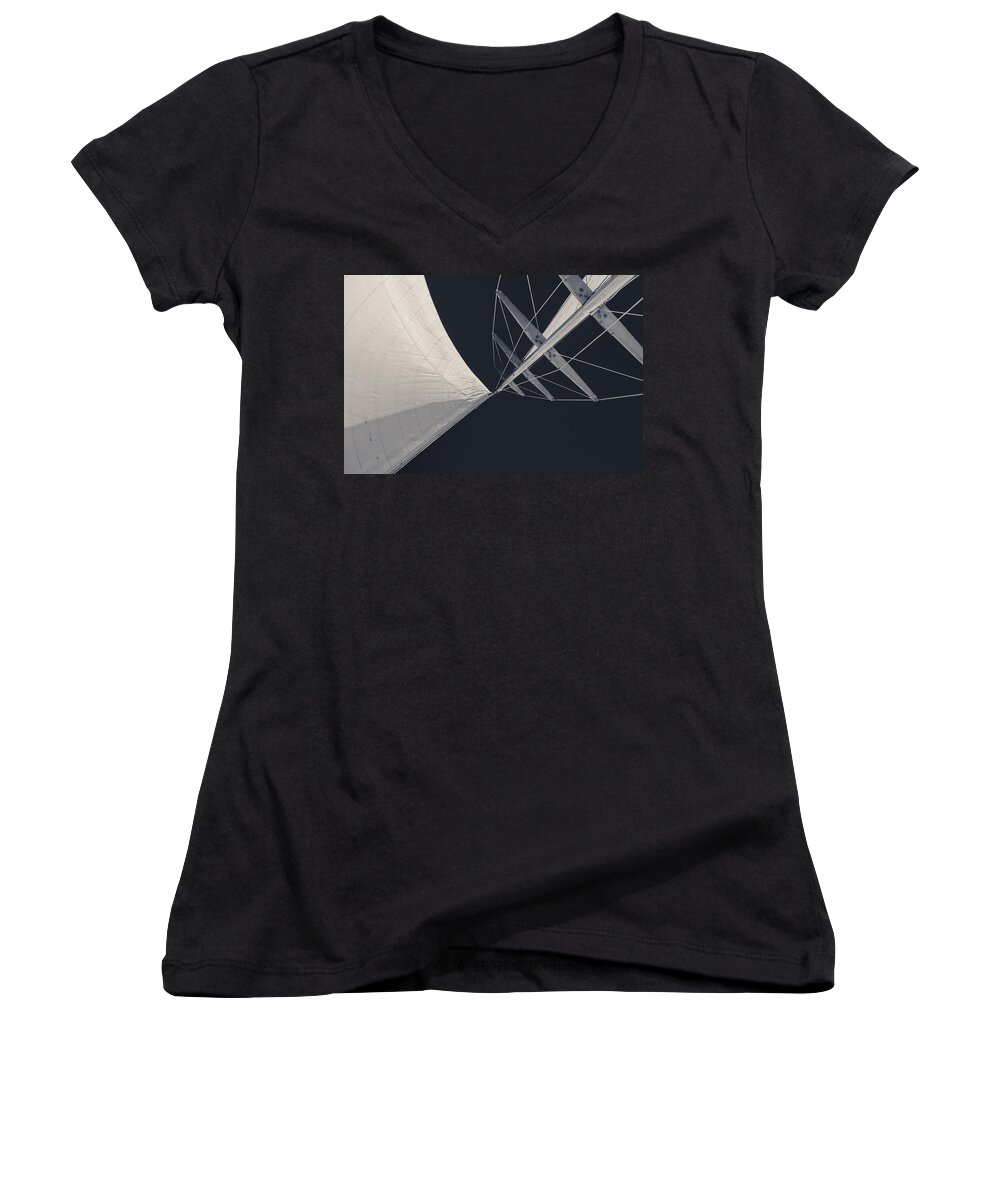Sails Women's V-Neck featuring the photograph Obsession Sails 8 Black and White by Scott Campbell