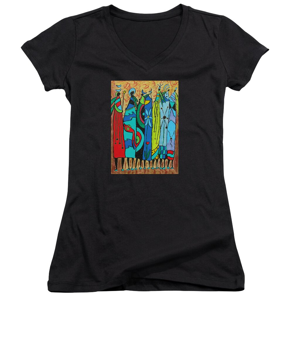 Oceania Women's V-Neck featuring the painting Oceania by Clarity Artists