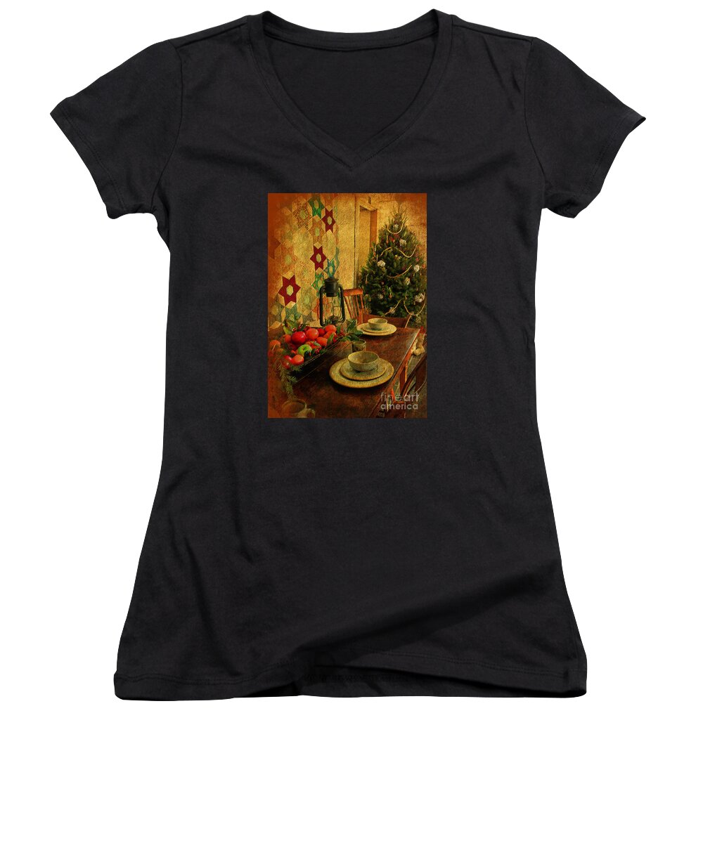 Textures Women's V-Neck featuring the photograph Old Fashion Christmas At Atalaya by Kathy Baccari