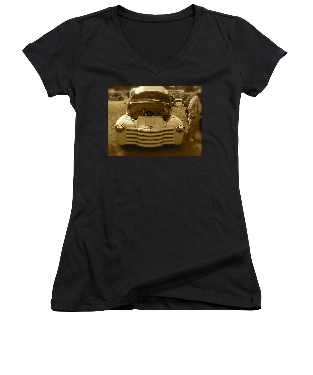 Pickup Women's V-Neck featuring the photograph Old White Pickup Truck by Chris W Photography AKA Christian Wilson
