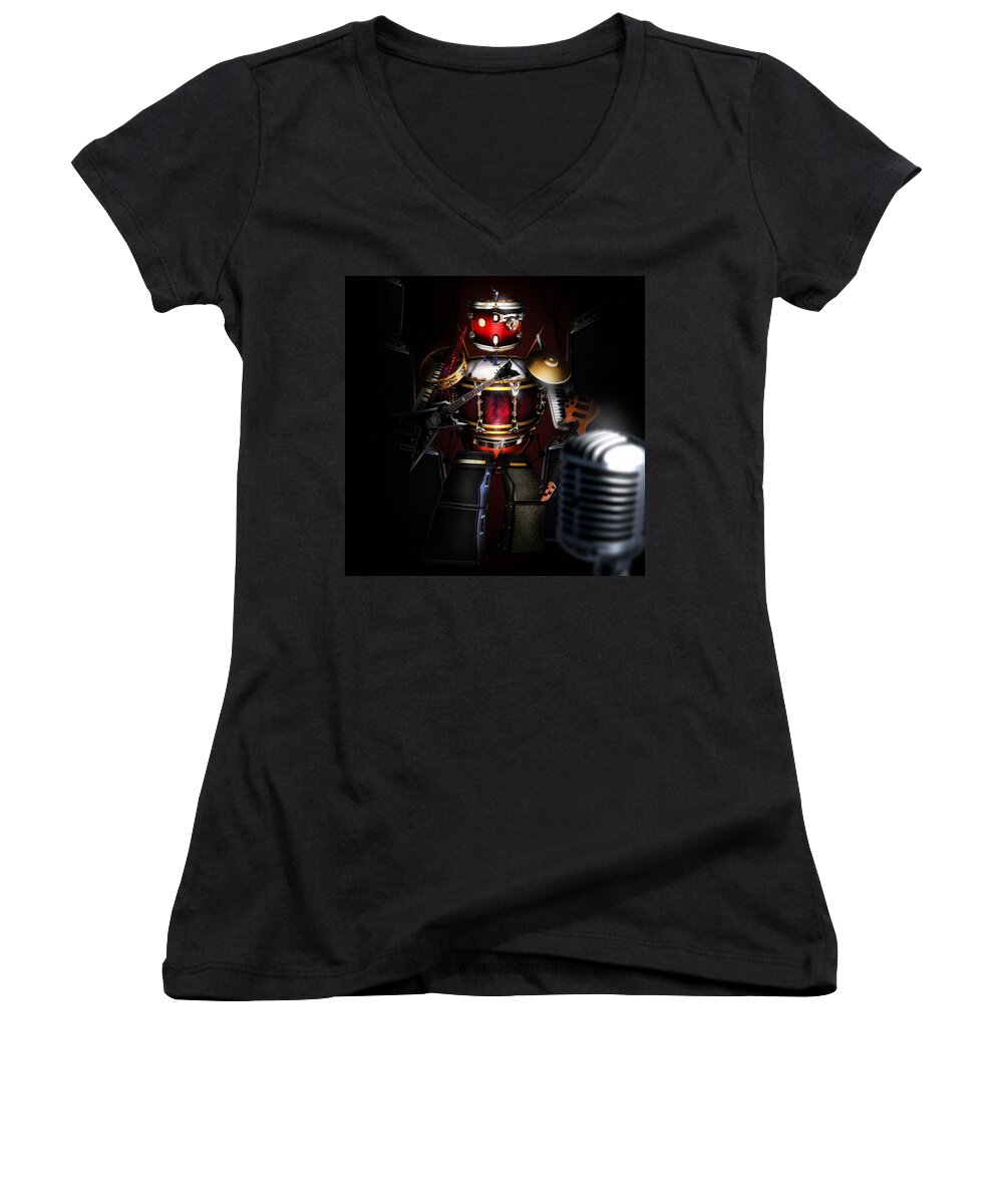 One Man Band Women's V-Neck featuring the digital art One man band by Alessandro Della Pietra