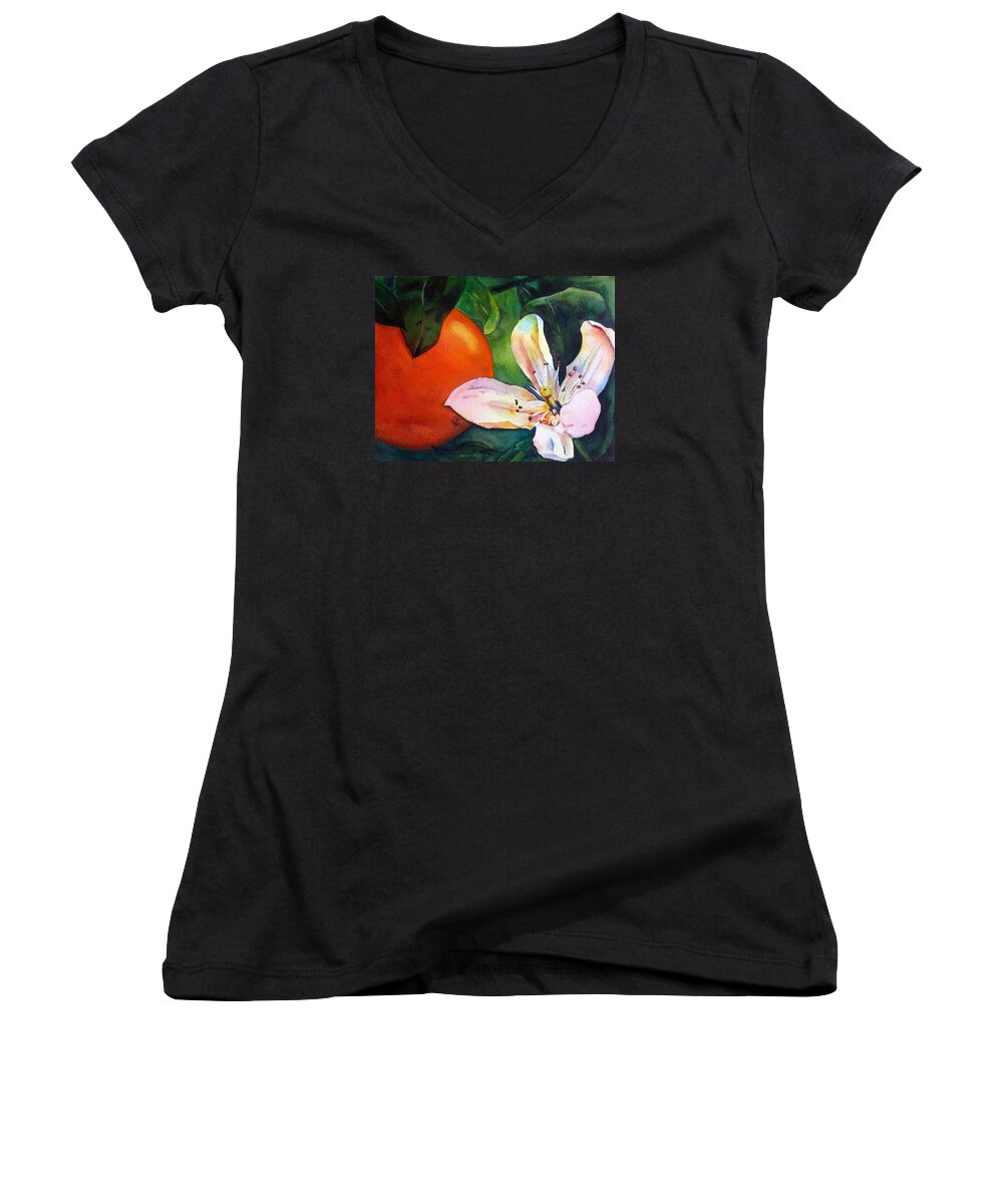 Orange Blossom Women's V-Neck featuring the painting Orange Blossom by Michal Madison