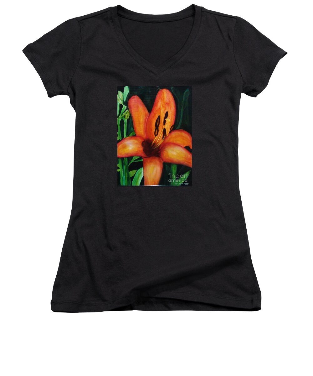  Flower Paintings Women's V-Neck featuring the painting Beautiful Lily Flower by Yael VanGruber