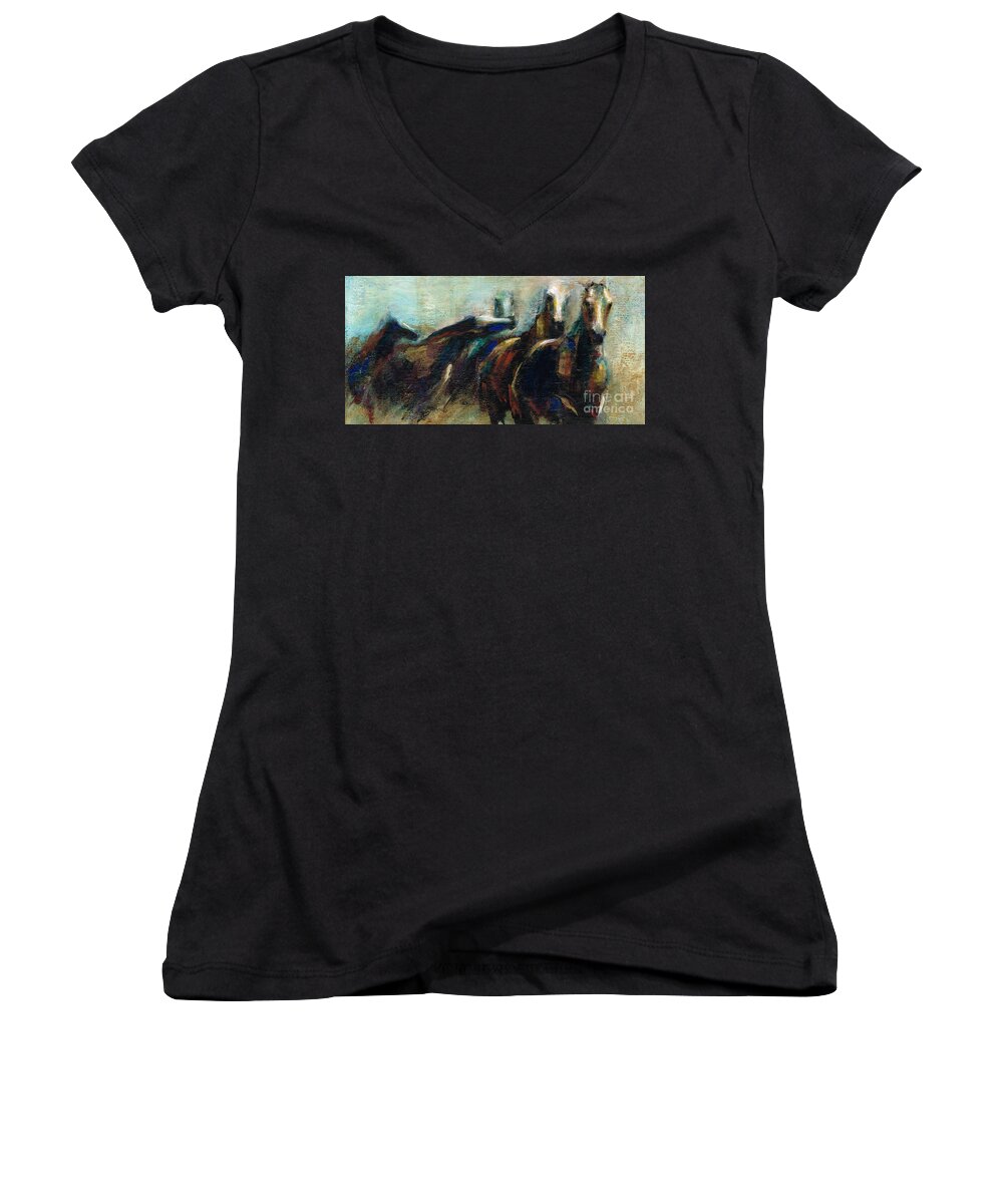 This Is The Third Of The Series Women's V-Neck featuring the painting Out of the Blue Into Reality by Frances Marino
