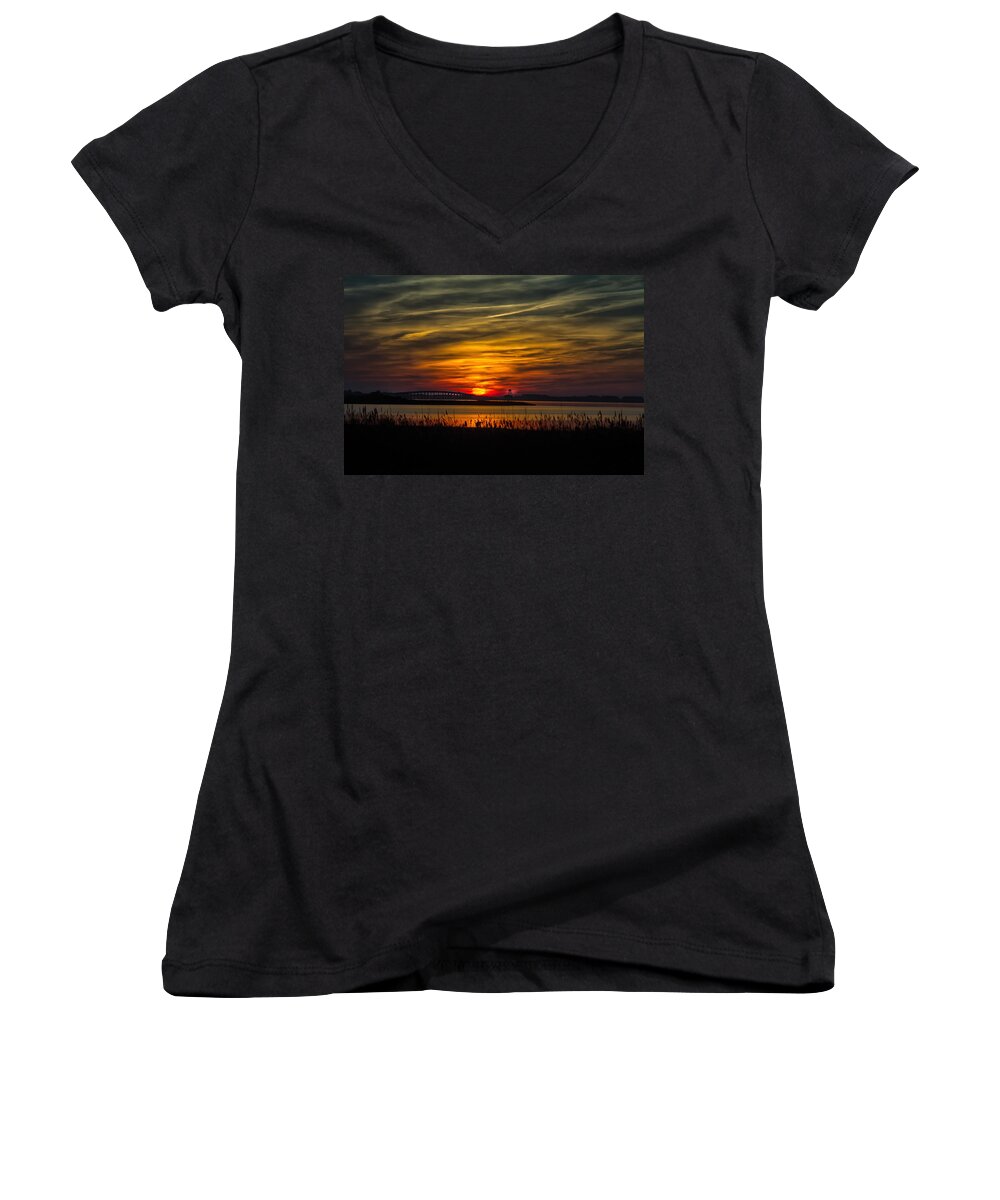 2012 Women's V-Neck featuring the photograph Outer Banks Sunset by Ronald Lutz
