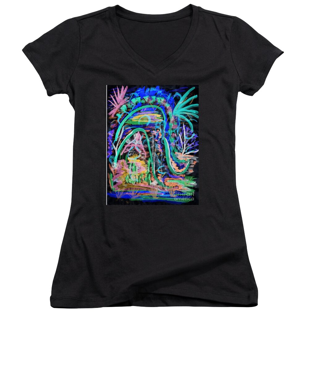Abstract Women's V-Neck featuring the painting Painted Desert II by Myrtle Joy