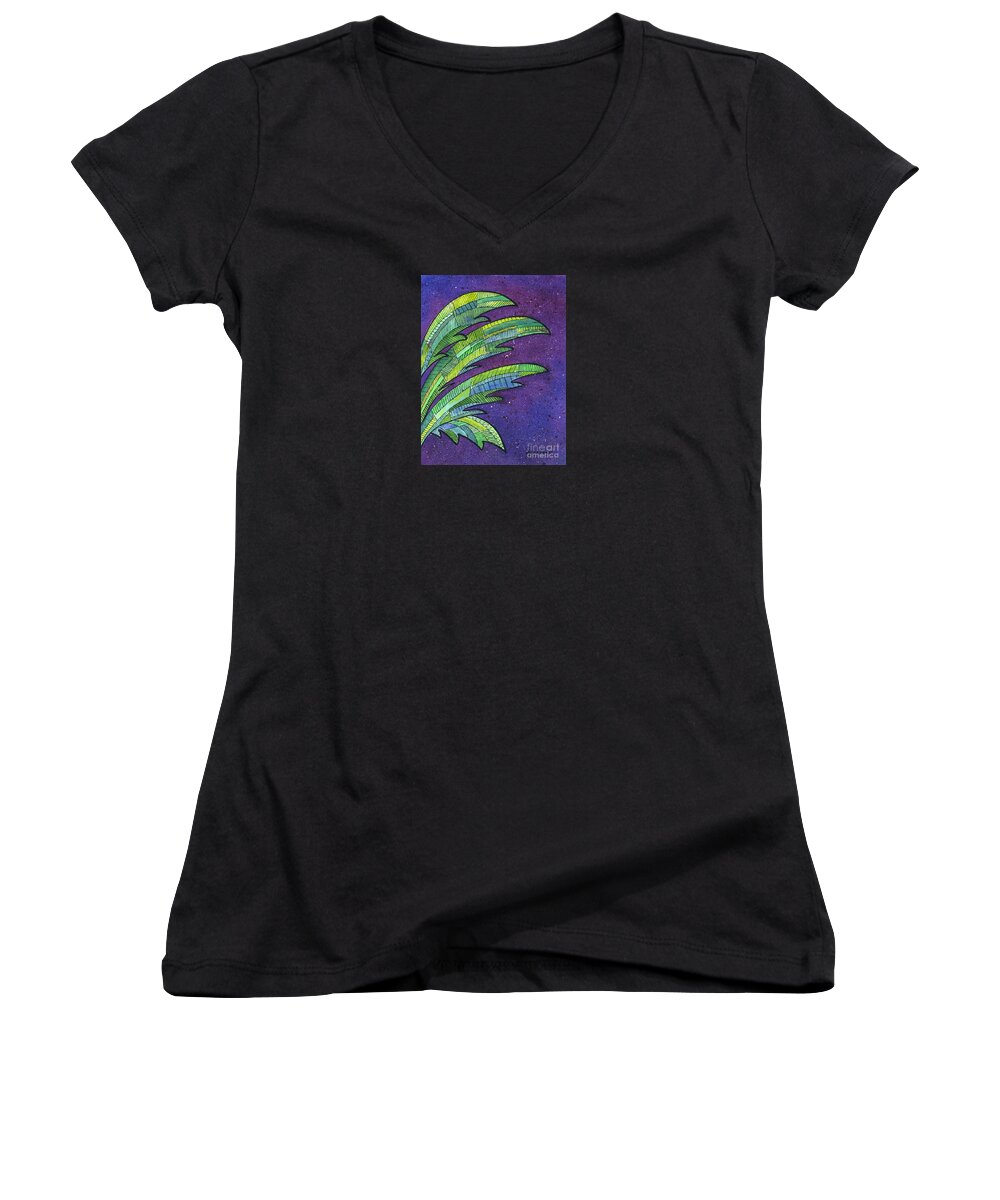Palm Women's V-Neck featuring the painting Palms Against the Night Sky by Diane Thornton