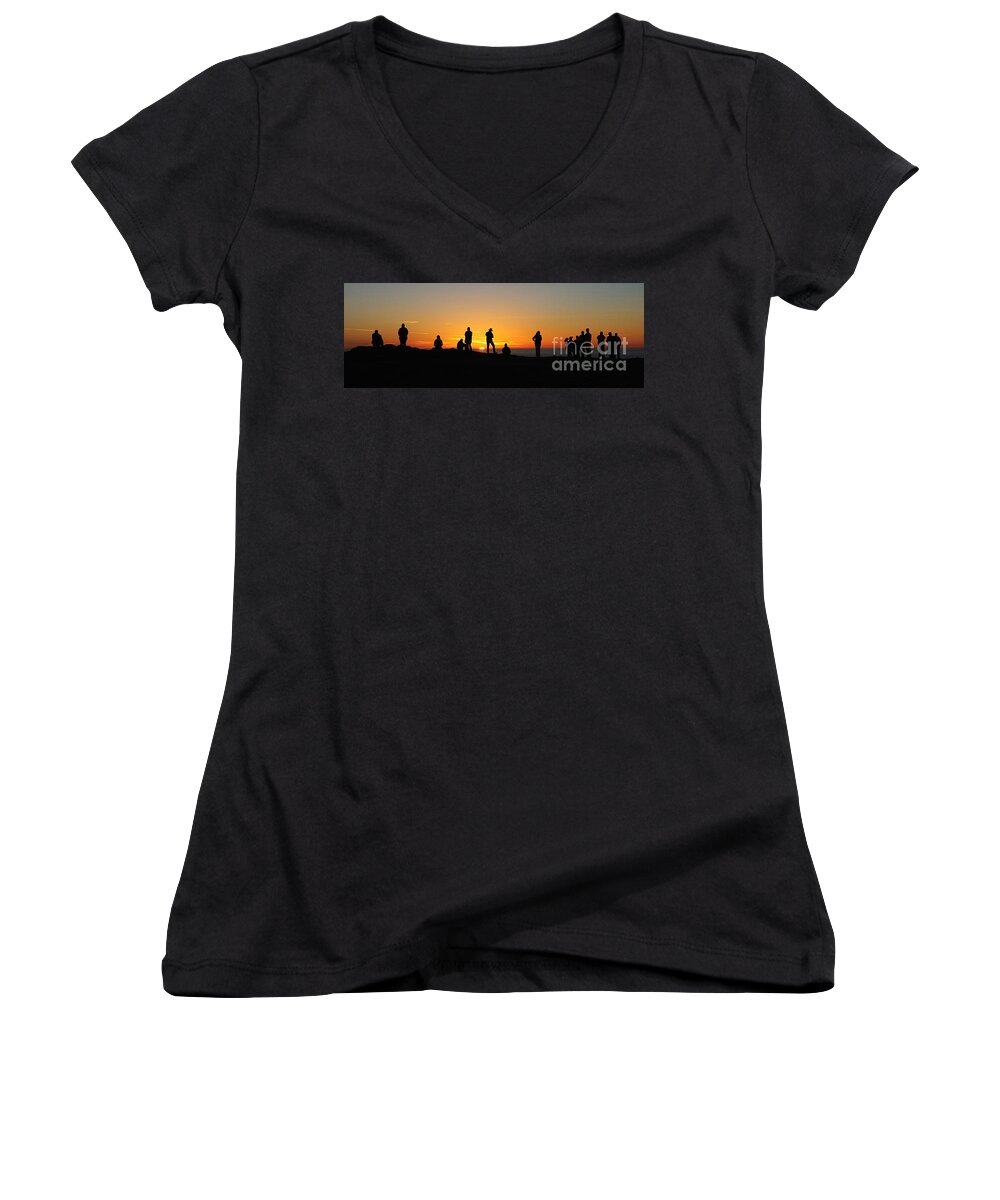 Sunset Women's V-Neck featuring the photograph Panorama Everyone Likes a Sunset by Vivian Christopher