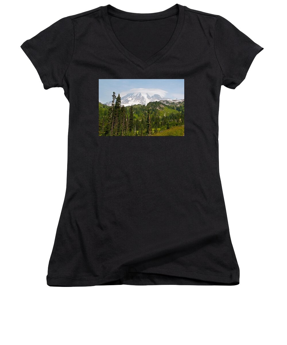 Mt.rainier Women's V-Neck featuring the photograph Paradise Valley and Mt. Rainier View by Tikvah's Hope