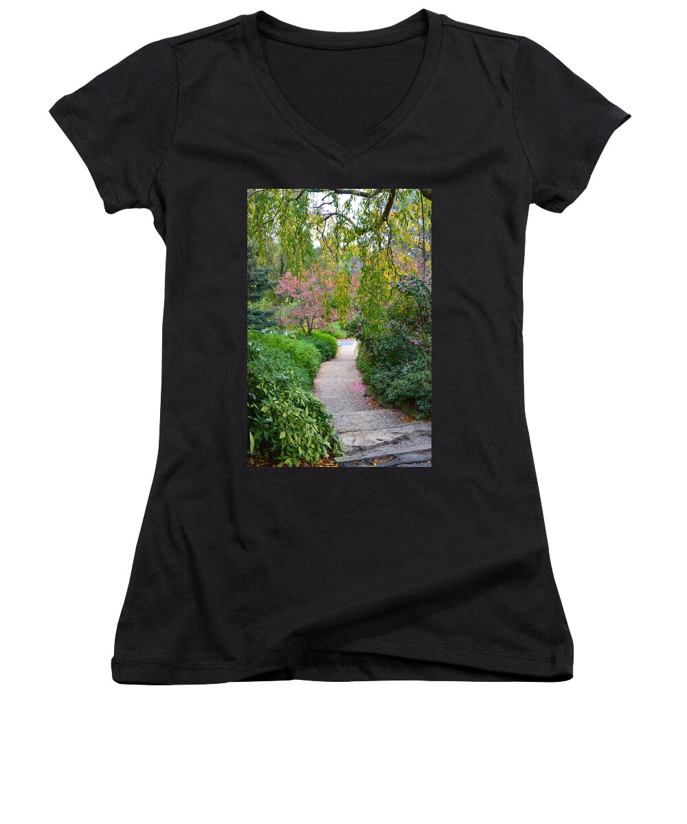 Arboretum Women's V-Neck featuring the painting Path 1 by Jeelan Clark