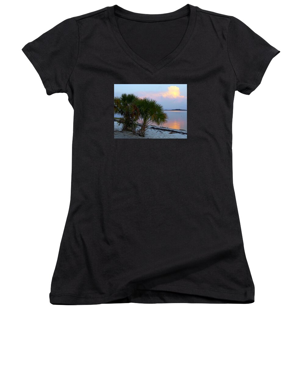 Sunrise Women's V-Neck featuring the photograph Peaceful Beach Sunrise by Sheri McLeroy