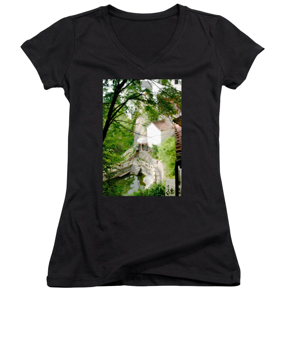 Peaceful Spot In China Women's V-Neck featuring the photograph Peaceful spot in China by Tracy Winter