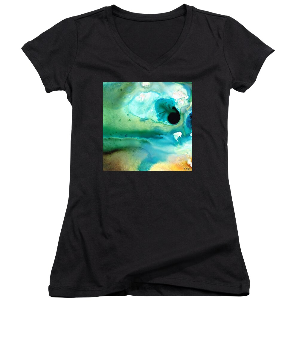 Abstract Women's V-Neck featuring the painting Peaceful Understanding by Sharon Cummings