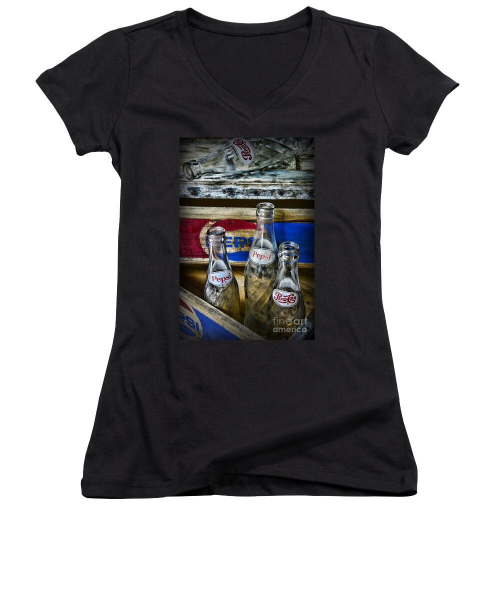 Paul Ward Women's V-Neck featuring the photograph Pepsi Bottles and Crates by Paul Ward