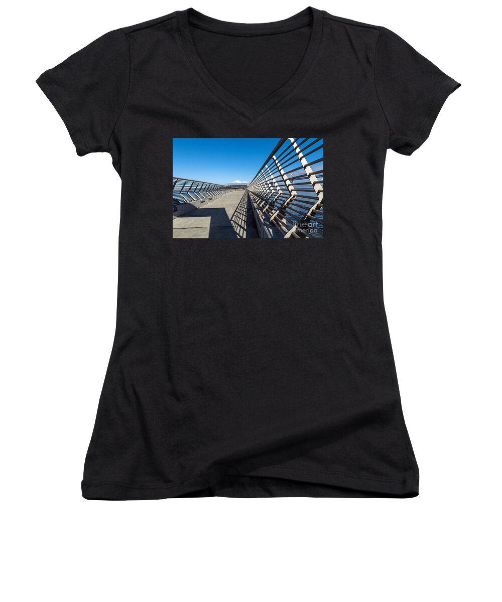 Abstract Women's V-Neck featuring the photograph Pier Perspective by Kate Brown