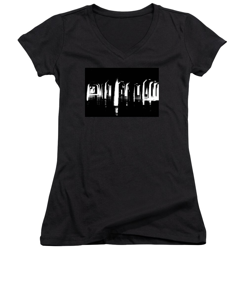 Industrial Architectural Women's V-Neck featuring the photograph Pillars and Hardwoods by Cleaster Cotton