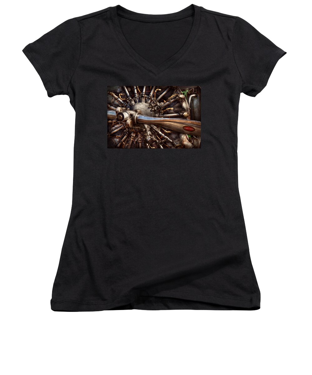 Plane Women's V-Neck featuring the photograph Pilot - Plane - Engines at the ready by Mike Savad
