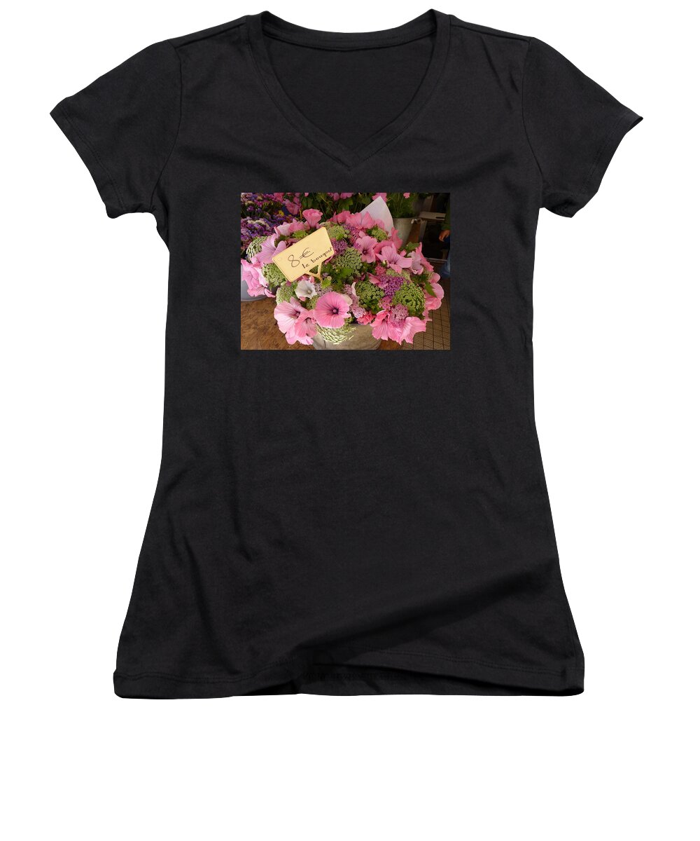 Flower Women's V-Neck featuring the photograph Pink Bouquet by Carla Parris