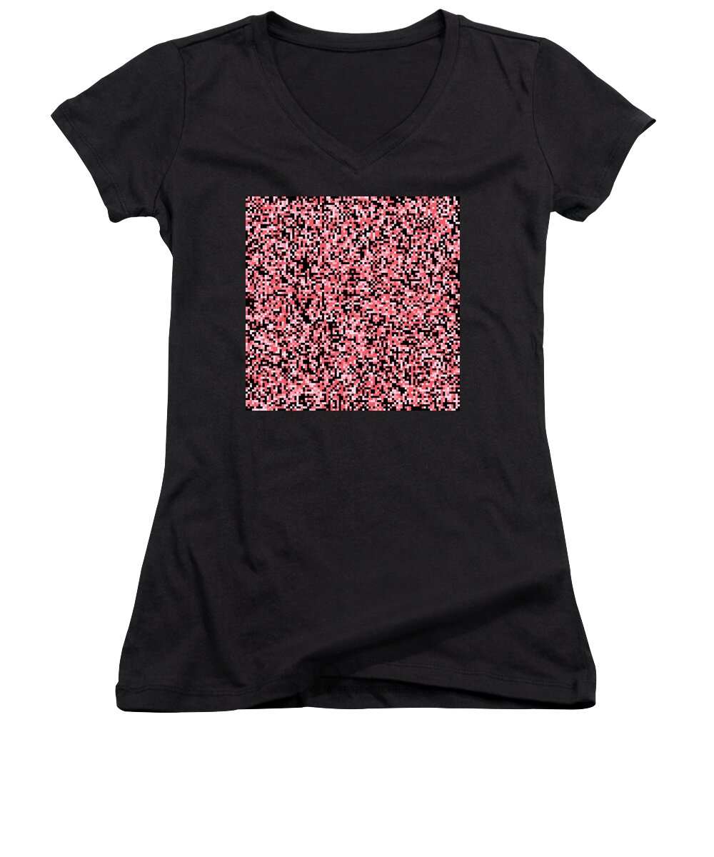 Pixel Women's V-Neck featuring the digital art Pink Pixels by Mike Taylor